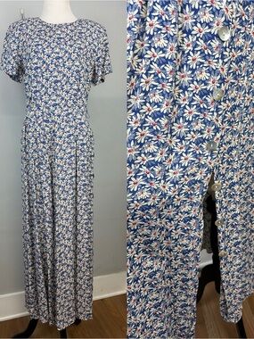 Vintage Maxi Dress With Abalone Button Down Side Split Sz 6